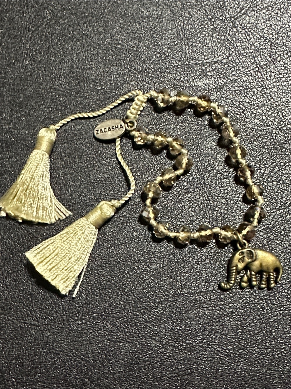 Zacasha Elephant Charm Faceted Crystal & Double Tassel Bracelet